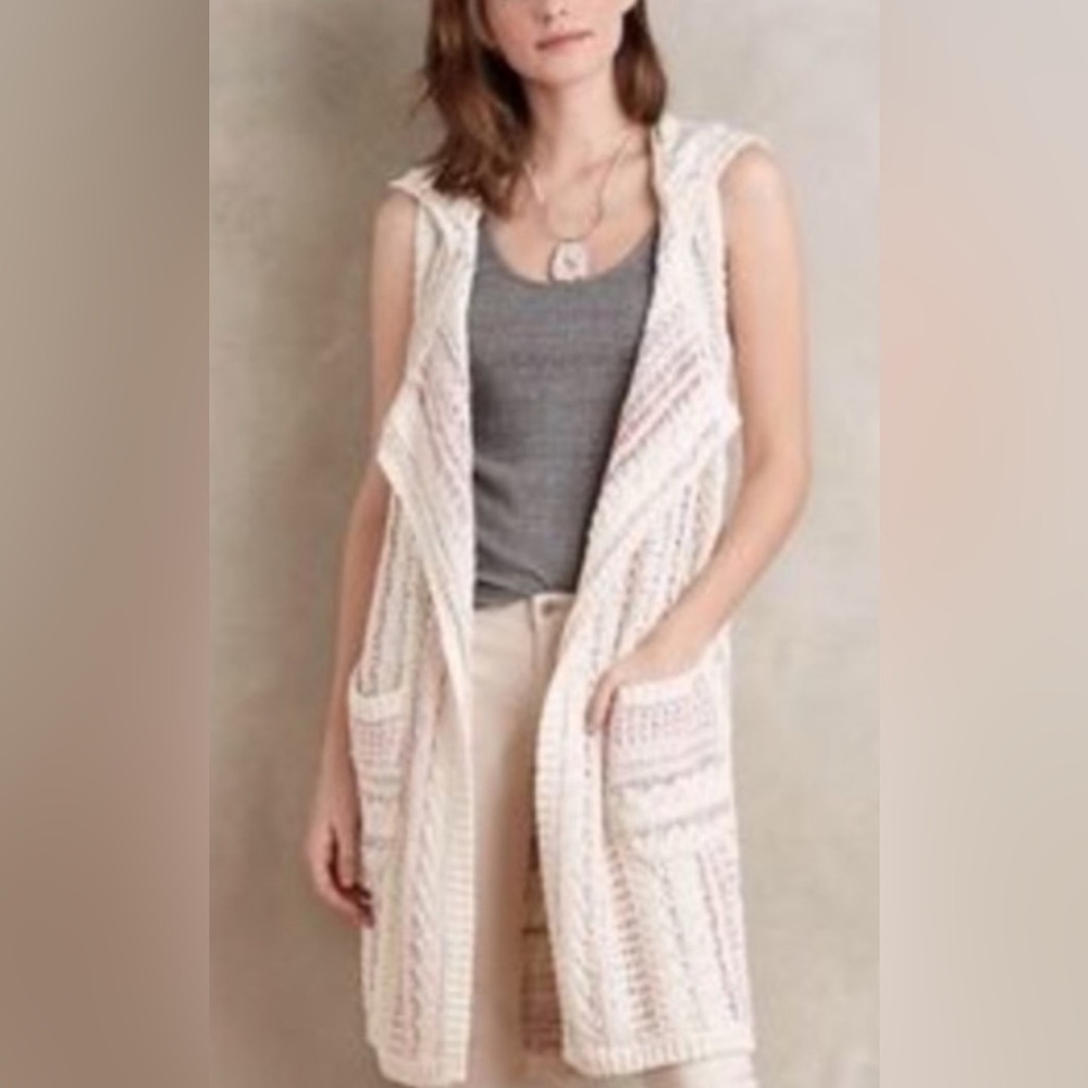 Willow & Clay Cream Open-Front Cable Knit Maxi Cardigan M/L